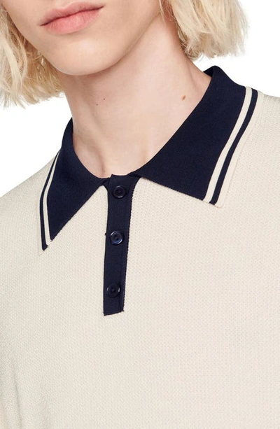 Sandro Stripe Collar Polo Sweater In Off White