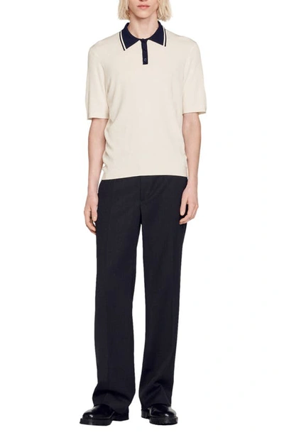 Sandro Stripe Collar Polo Sweater In Off White