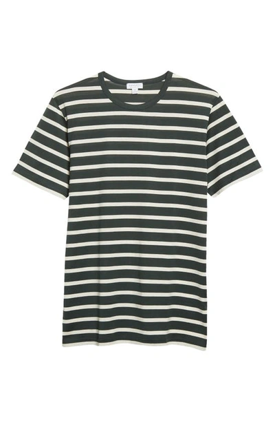 Shop Sunspel Breton Stripe T-shirt In Seaweed/ Ecru Breton Stripe