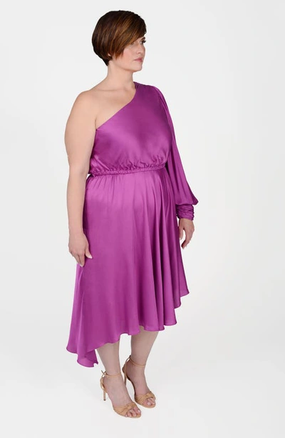 Shop Mayes Nyc Olivia One-shoulder Asymmetric Dress In Berry