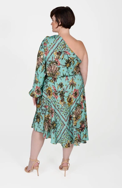 Shop Mayes Nyc Olivia Floral One-shoulder Long Sleeve Asymmetric Dress In Boho Scarf Print