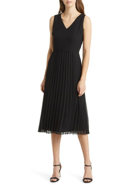 Shop Sam Edelman Pleated Skirt Sleeveless Dress In Black