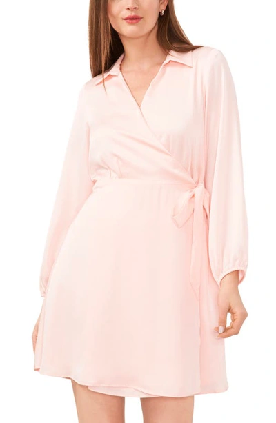 Shop Halogen Long Sleeve Satin Wrap Shirtdress In Pink Dogwood