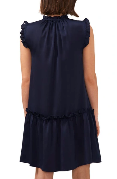 Shop Halogen Ruffle Trim Button Down Dress In Classic Navy