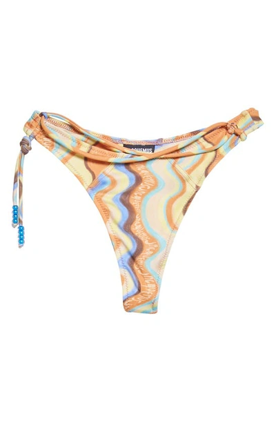 Shop Jacquemus Barco Logo Jersey Bikini Bottoms In 1dl Print Multicolors Waves