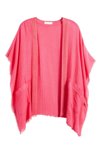 Shop Treasure & Bond Lace Trim Short Sleeve Ruana In Pink Electric