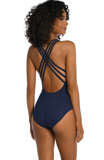 Shop La Blanca Cross Back One-piece Swimsuit In Indigo