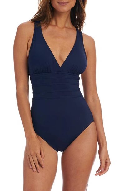 La Blanca Island Goddess Multistrap Cross Back One Piece Swimsuit In Indigo