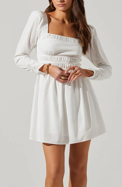 Shop Astr Cinched Waist Long Sleeve Minidress In White