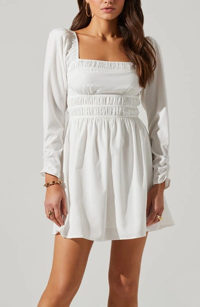 Shop Astr Cinched Waist Long Sleeve Minidress In White
