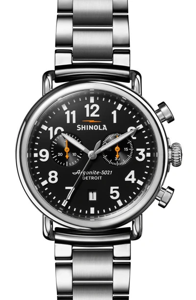 Shop Shinola Runwell Chronograph Bracelet Watch, 41mm In Black