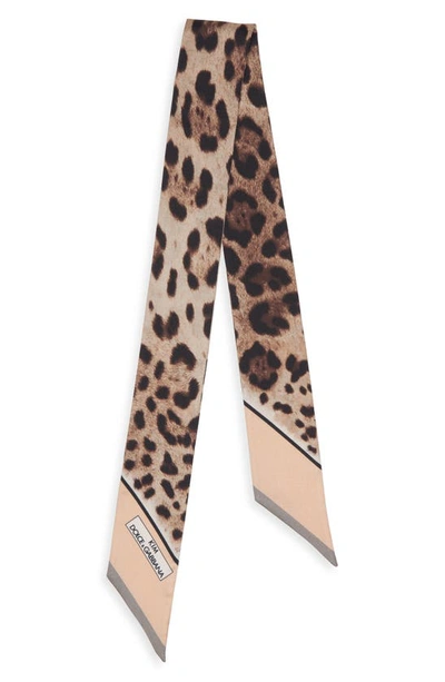 Shop Dolce & Gabbana Leopard Print Silk Skinny Scarf In Lt Brown Print