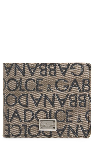 Shop Dolce & Gabbana Allover Logo Billfold Wallet In Brown/ Blac