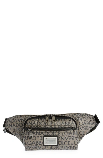 Shop Dolce & Gabbana Logo Print Canvas Belt Bag In Brown/ Blac