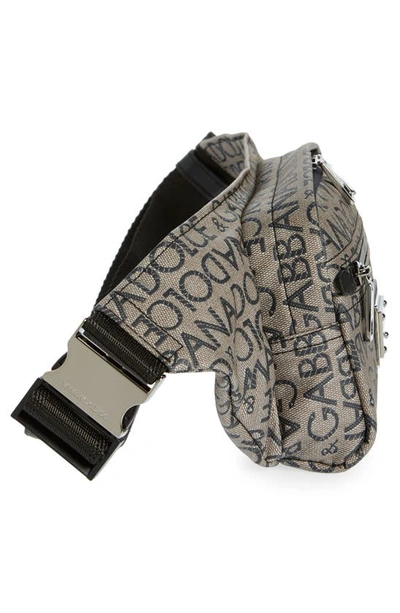 Shop Dolce & Gabbana Logo Print Canvas Belt Bag In Brown/ Blac