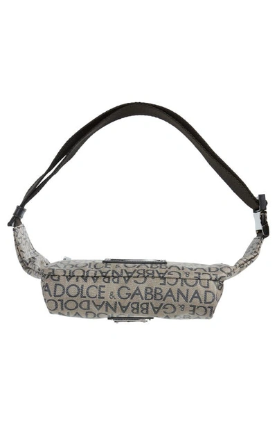 Dolce & Gabbana Logo Print Canvas Belt Bag In Brown/ Blac