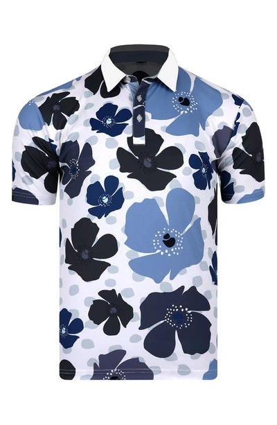 Shop Swannies Mellblom Floral Golf Polo In White-blue-gray