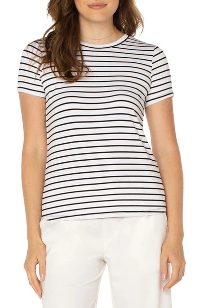 Shop Liverpool Los Angeles Stripe Crewneck T-shirt In White W/ Black Stripe