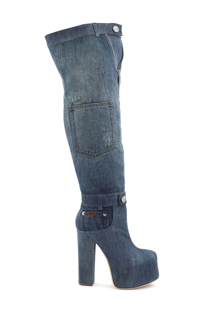 Zigi Mareah Over The Knee Platform Boot In Light Blue Denim