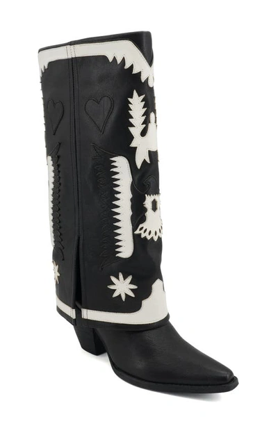 Shop Zigi Hungria Knee High Western Boot In Black Leather