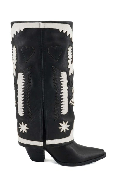 Shop Zigi Hungria Knee High Western Boot In Black Leather