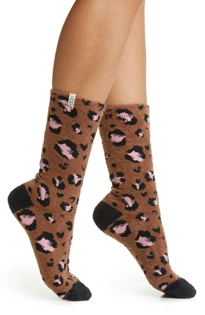 Shop Ugg Leslie Crew Socks In Cedar Bark Leopard