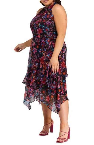 Shop Estelle Clements Paisley Floral Halter Midi Dress In Black Print