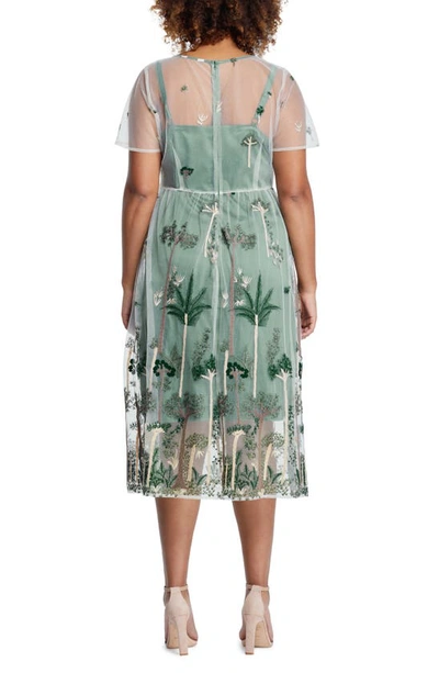 Shop Estelle Leon Floral Embroidery Mesh Dress In Green/ Nude