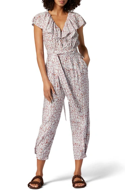 Shop Joie Nell Floral Ruffle Tie Waist Jumpsuit In Gray Dawn Multi