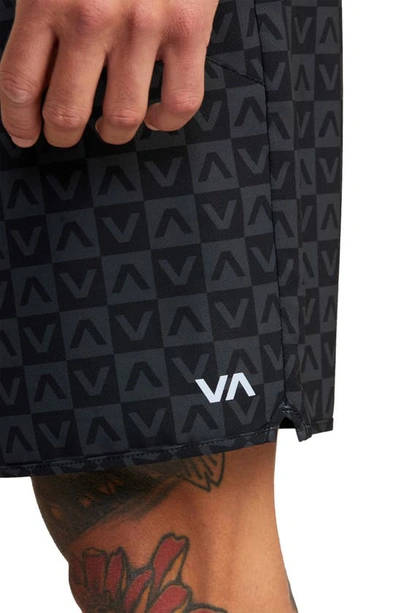 Shop Rvca Yogger Stretch Athletic Shorts In Va Black Check
