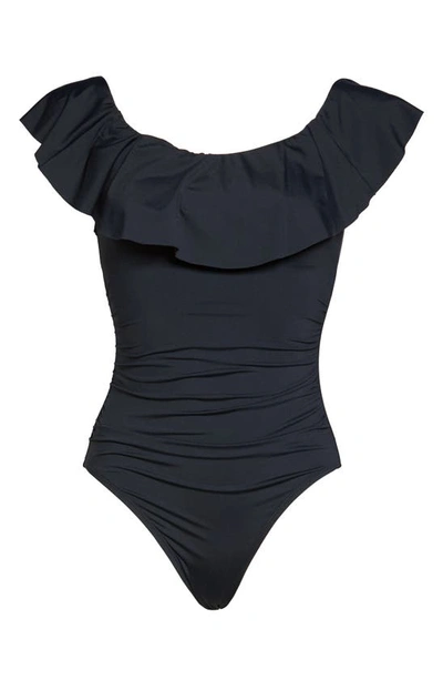 La Blanca Island Goddess Off Shoulder Ruffle One Piece In Black In Black