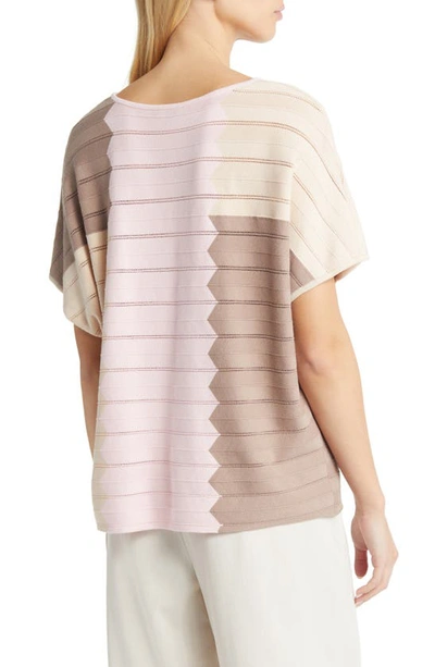 Shop Misook Colorblock Pointelle Stitch Tunic Sweater In Rose/ Bis/ Mcc