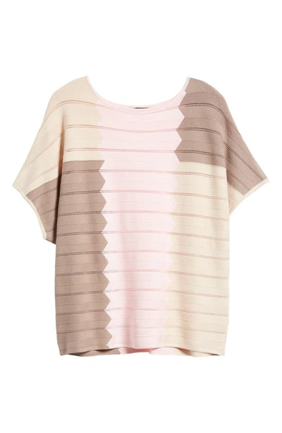 Shop Misook Colorblock Pointelle Stitch Tunic Sweater In Rose/ Bis/ Mcc