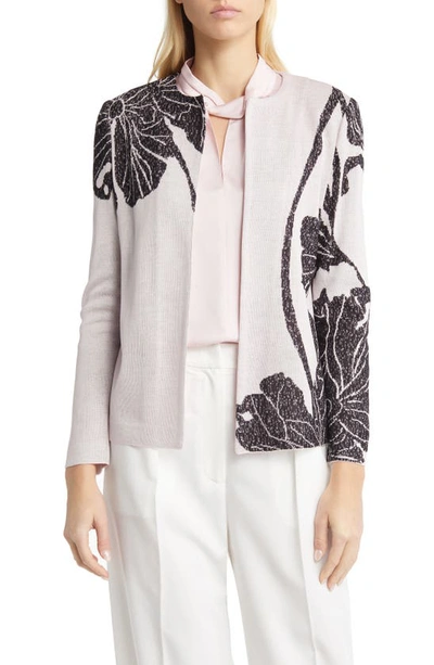 Shop Misook Statement Floral Jacquard Knit Jacket In Rose Petal/ Black