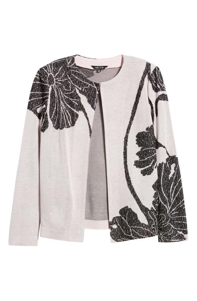 Shop Misook Statement Floral Jacquard Knit Jacket In Rose Petal/ Black