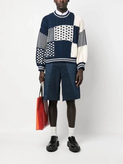 Shop Kenzo Men Mixed Cable Jumper In 77 Midnight Blue