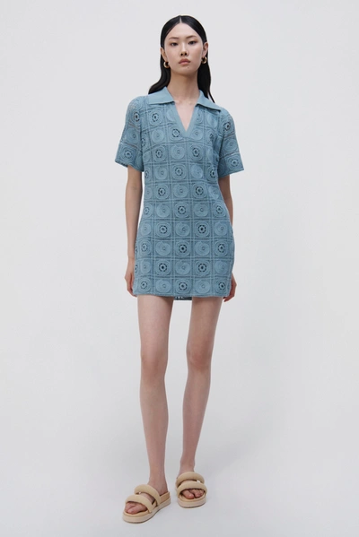 Shop Jonathan Simkhai Gabrielle Crochet Coverup Shirt Dress In Celeste Blue
