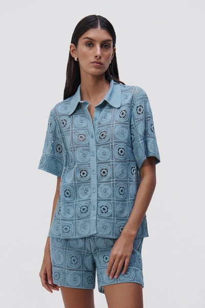Shop Jonathan Simkhai Parson Crochet Coverup Shirt In Celeste Blue