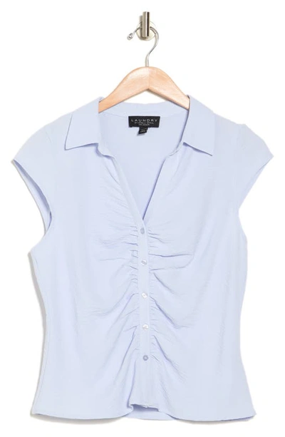 Shop Laundry By Shelli Segal Cap Sleeve Ruched Button-up Top In Lt Blue