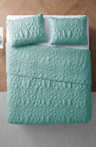 Vcny Home Shore Embossed 3-piece Quilt Set In Blue Teal
