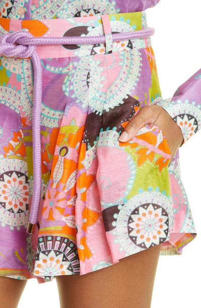 Shop Alexis Costa Linen & Silk Shorts In Multicolor Purple/ Pink