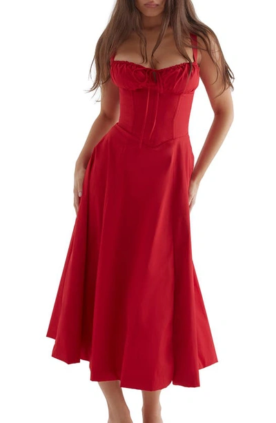 House Of Cb Carmen Floral Bustier Sundress In Red Rose