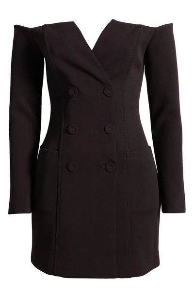 Shop Misha Collection Hathaway Off The Shoulder Long Sleeve Blazer Dress In Black