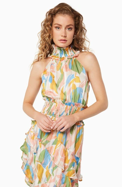 Shop Elliatt Charlatan Metallic Stripe Floral Asymmetric Dress In Light Multi