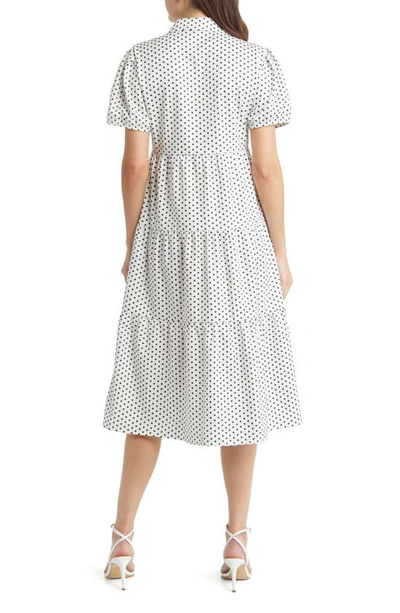 Area Stars Cece Tiered Midi Dress In White Black Dot