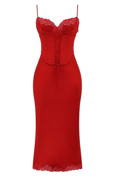 Shop House Of Cb Salma Corset Satin Slipdress In Red Rose