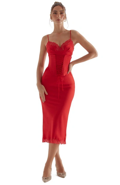 House Of Cb Corset Satin Slipdress In Red Rose