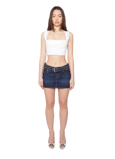 Shop Danielle Guizio Ny Belted Denim Mini Skirt In Dark Wash