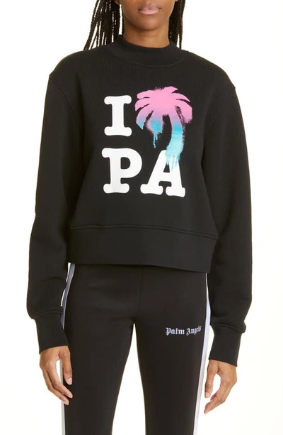 Shop Palm Angels I Love Pa Crop Graphic Sweatshirt In Black Multicolor