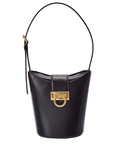 Shop Ferragamo Trifolio Small Leather Shoulder Bag In Black